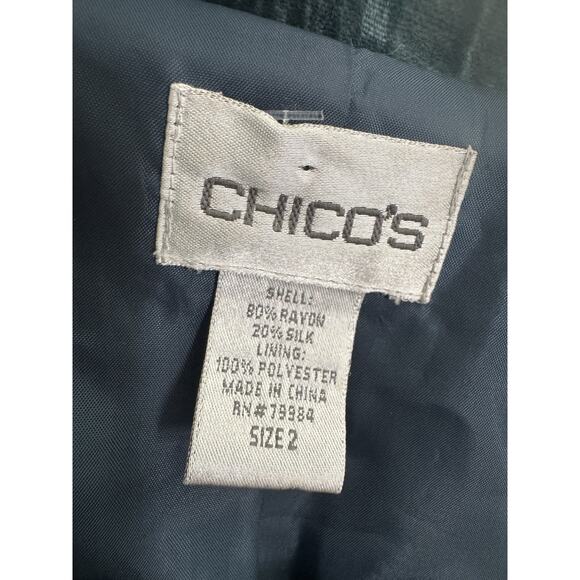Chicos Size 2 Blue Velvet Boswell Blazer Jacket Silk Blend Unique Buttons #5611 - Picture 11 of 11